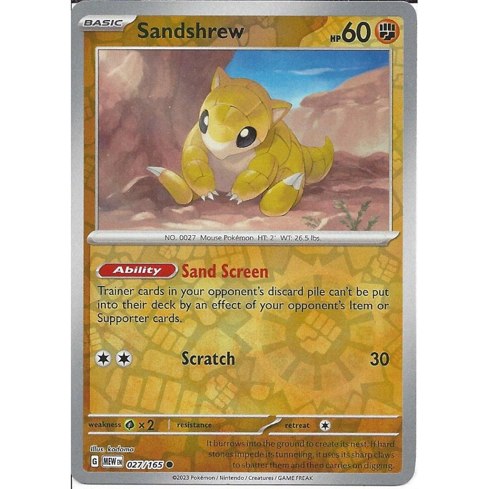 Pokémon Scarlet And Violet 151 027/165 Sandshrew Reverse Holo Common Single Card