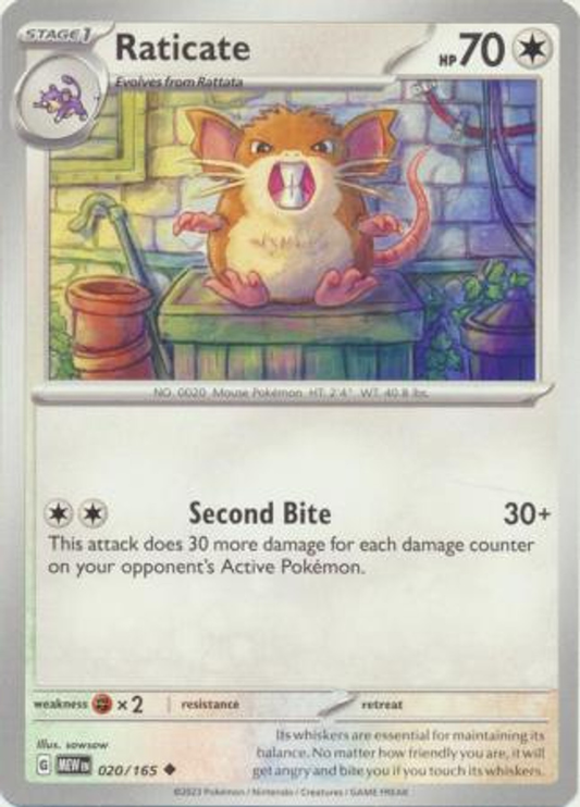 Pokémon Scarlet And Violet 151 020/165 Raticate Uncommon Single Card