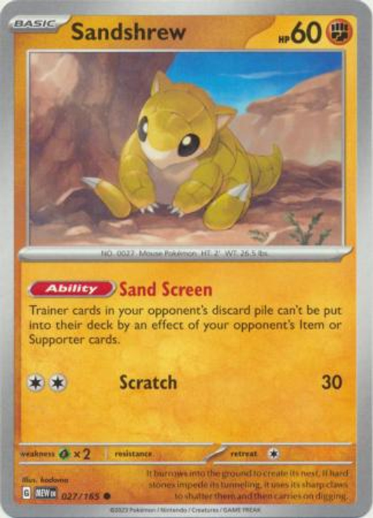 Pokémon Scarlet And Violet 151 027/165 Sandshrew Common Single Card