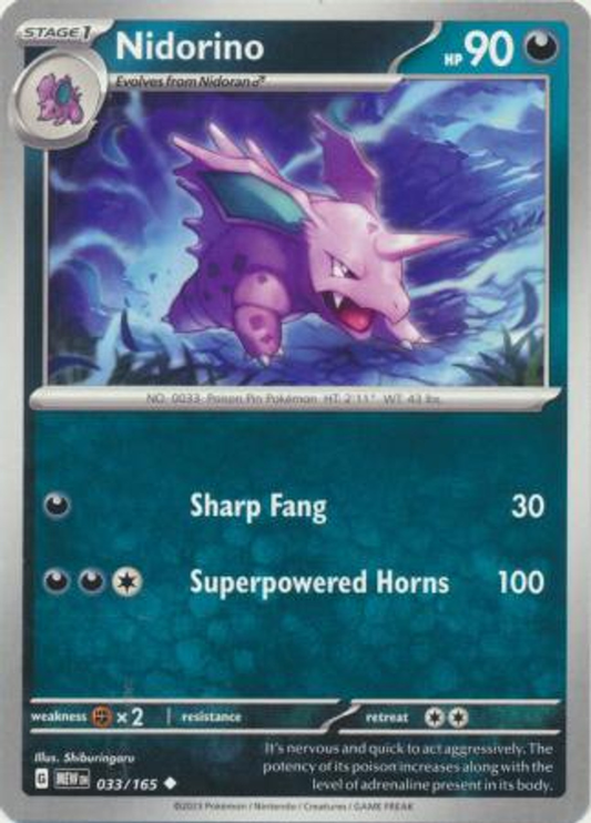 Pokémon Scarlet And Violet 151 032/165 Nidorino Common Single Card
